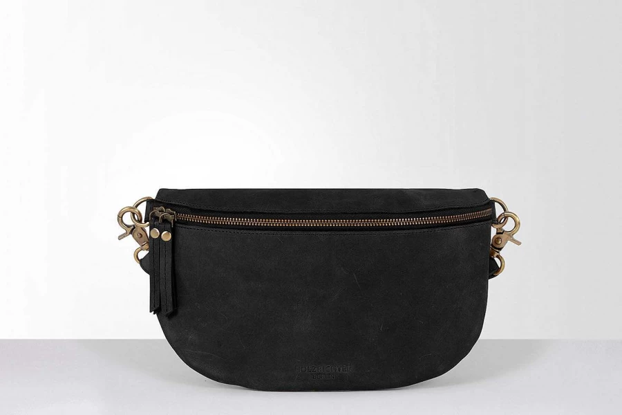 HOLZRICHTER Women's Chevron Black/White Bum Bag with Adjustable Web Strap - No 2-2 (L) & No 4-2 (S) Crossbody Fanny Pack